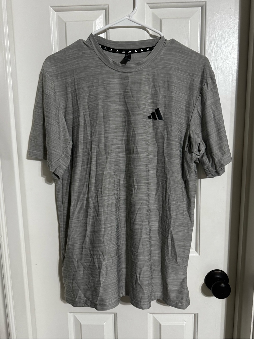adidas Men's Gray Heather Short Sleeve Crew Tee with Black Logo